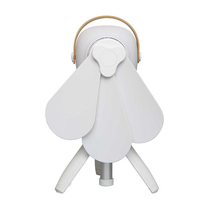 Vue de face du ventilateur Orion 50 avec éclairage intégré, sur son trépied